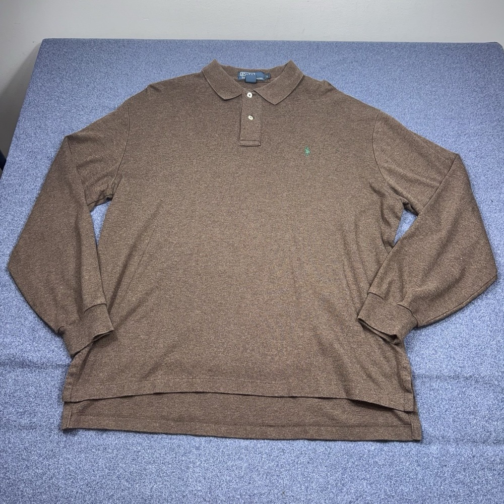 Polo Ralph Lauren Polo Shirt Mens Large Long Sleeve Rugby Cotton Brown Vintage